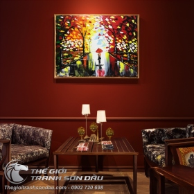 Tranh Sơn Dầu Vẽ Con Đường Và Rừng Cây Dày Màu Nghệ Thuật