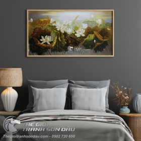 Tranh Sơn Dầu Vẽ Đầm Hoa Sen Trắng