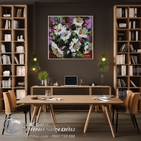 Tranh Sơn Dầu Vẽ Dày Màu Hoa Trắng Đẹp