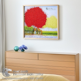 Tranh Sơn Dầu Vẽ Dày Màu Phong Cảnh Việt Nam Cây Đỏ