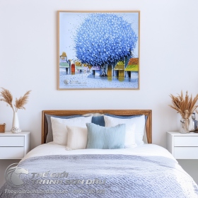 Tranh Sơn Dầu Vẽ Dày Màu Phong Cảnh Việt Nam Cây Xanh Dương