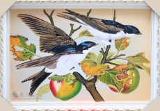 Tranh Sơn Dầu Vẽ Đôi Chim Đi Ăn