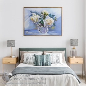 Tranh Sơn Dầu Vẽ Hoa Hồng Trắng Nghệ Thuật