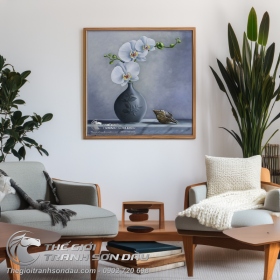 Tranh Sơn Dầu Vẽ Hoa Lan Trắng Sang Trọng
