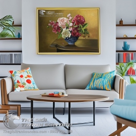 Tranh Sơn Dầu Vẽ Hoa Mẫu Đơn Cổ Điển