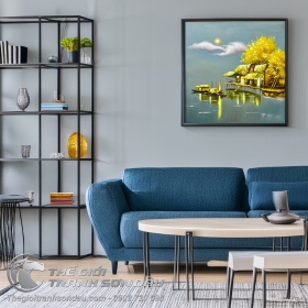 Tranh Sơn Dầu Vẽ Quê Hương Trong Ánh Trăng Vàng