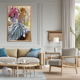 Tranh Sơn Dầu Vẽ Thiếu Nữ Mặc Đầm Trắng