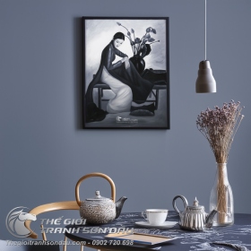 Tranh Thiếu Nữ Áo Dài Trắng Đen