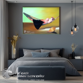 Tranh Thiếu Nữ Mặc Áo Yếm Nằm Võng Ngủ Trưa