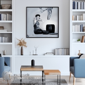 Tranh Thiếu Nữ Mặc Áo Yếm Ngồi Tắm Bên Lu Nước