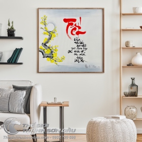 Tranh Thư Pháp Tết Nền Mai Vàng Đẹp