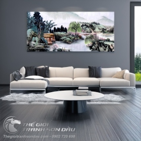 Tranh Thủy Mạc Ẩn Cư Bên Sông Nước Xanh Ngát