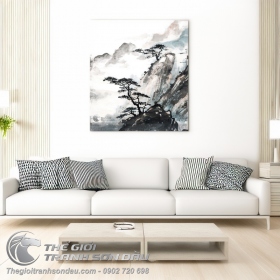 Tranh Thủy Mặc Cây Tùng Trên Đỉnh Núi