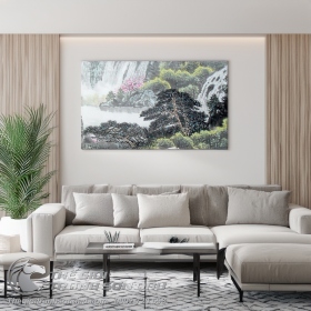 Tranh Thủy Mặc Góc Rừng Bên Thác Đổ