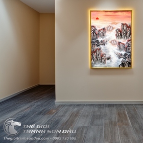 Tranh Thủy Mạc Hoàng Hôn Trên Núi Đỏ