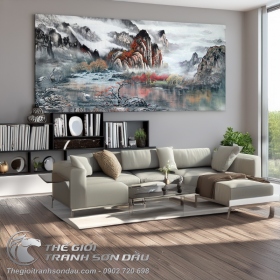 Tranh Thủy Mặc Phong Cảnh Sơn Thủy Hữu Tình Tuyệt Đẹp