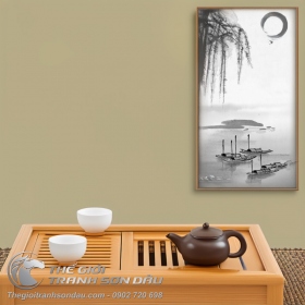 Tranh Thủy Mạc Phong Cảnh Sông Nước Bình Yên