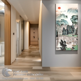 Tranh Thủy Mặc Sông Núi Bình Yên Đẹp