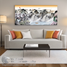 Tranh Thủy Mặc Sông Thác Hùng Vĩ Đẹp
