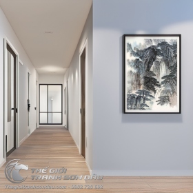 Tranh Thủy Mạc Thác Đổ Từ Đỉnh Núi Cao