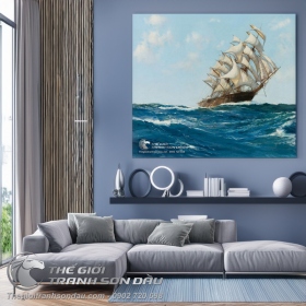 Tranh Thuyền Buồm Lướt Nhẹ Trên Sóng Biển