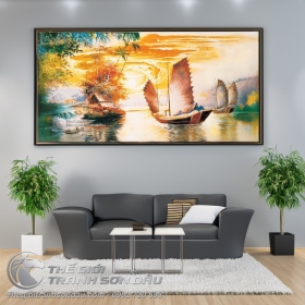 Tranh Thuyền Buồm Và Mái Nhà Tranh