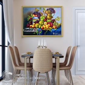 Tranh Tĩnh Vật Đẹp Vẽ Đĩa Trái Cây