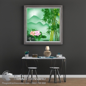 Tranh Trúc Hoa Sen Trúc Và Núi