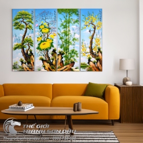 Tranh tứ bình Tùng Cúc Trúc Mai vẽ sơn dầu