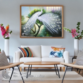 Tranh Uyên Ương Đôi Chim Công Trắng