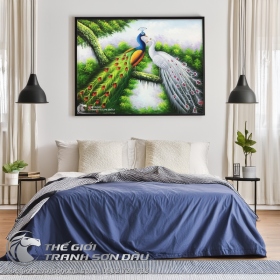 Tranh Uyên Ương Đôi Chim Công