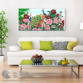 Tranh Uyên Ương Hoa Mẫu Đơn Trúc Báo Bình An