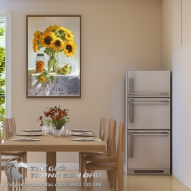 Tranh Vẽ Bó Hoa Hướng Dương Và Quả Lê Xanh