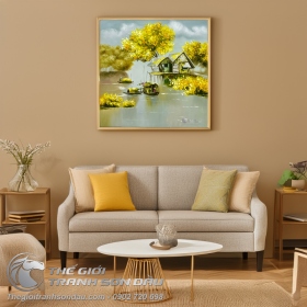 Tranh Vẽ Cảnh Quê Hương Bình Yên Xóm Chài Ven Sông