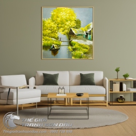 Tranh Vẽ Cảnh Vật Quê Hương Mùa Thu Sắc Vàng Rực Rỡ