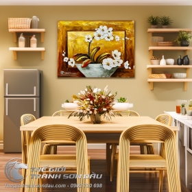 Tranh Vẽ Chậu Hoa Lan Trắng Đẹp Giá Rẻ