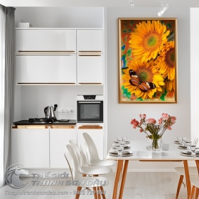 Tranh Vẽ Chú Bướm Đậu Trên Hoa Hướng Dương