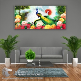 Tranh Vẽ Đôi Chim Công và Hoa Mẫu Đơn