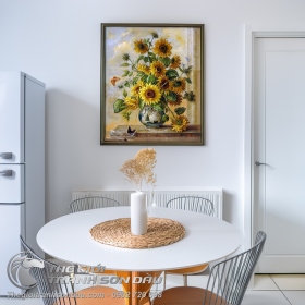 Tranh Vẽ Hoa Hướng Dương Trong Bình Gốm Sứ