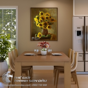 Tranh Vẽ Hoa Hướng Dương Và Quả Táo Nhỏ