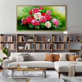 Tranh Vẽ Hoa Mẫu Đơn Treo Tường Màu Sơn Dầu Cao Cấp