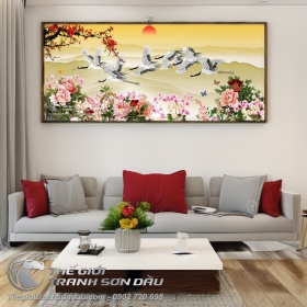 Tranh Vẽ Những Chú Chim Hạc Đang Bay Trên Bầu Trời