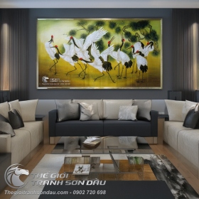 Tranh Vẽ Những Đôi Chim Hạc Bên Cây Tùng