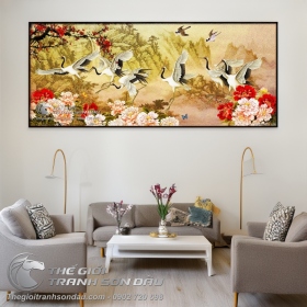 Tranh Vẽ Những Đôi Chim Hạc Bên Hoa Mẫu Đơn
