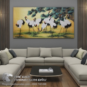 Tranh Vẽ Những Đôi Chim Hạc Đang Kiếm Ăn