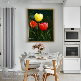 Tranh Vẽ Vườn Hoa Tulip Đỏ Và Vàng