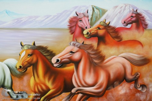 Tranh 8 Con Ngựa Chạy Trên Đất