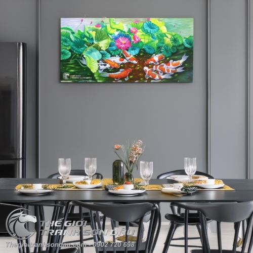 Tranh 9 Con Cá Chép và Hoa Súng