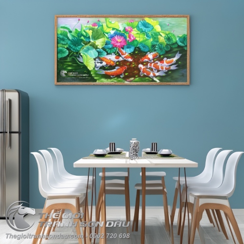 Tranh 9 Con Cá Chép và Hoa Súng