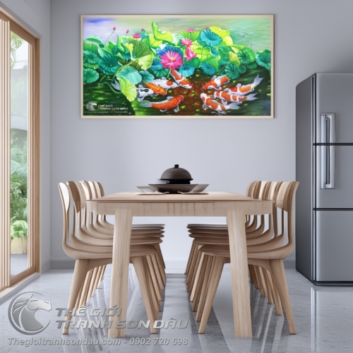 Tranh 9 Con Cá Chép và Hoa Súng